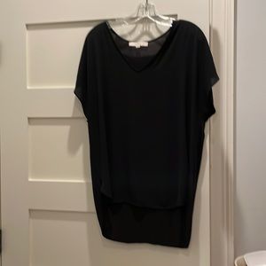 Black Loft top with V-neck and high- low hem